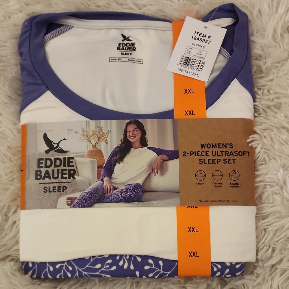 Eddie Bauer Pajama Sleep Set Purple and White XXL